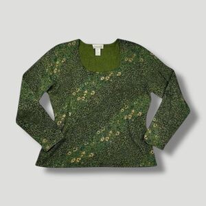 Vintage Y2K silk knit leoped print floral graphic long sleeve top XL Uniform JPR